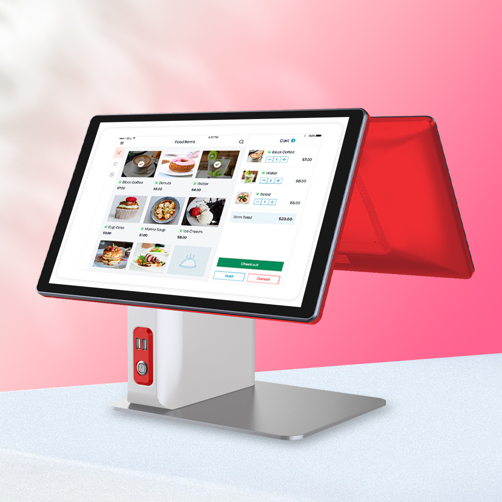 工厂直销双屏15.6寸触摸收银一体机防水防尘适用餐饮收银机