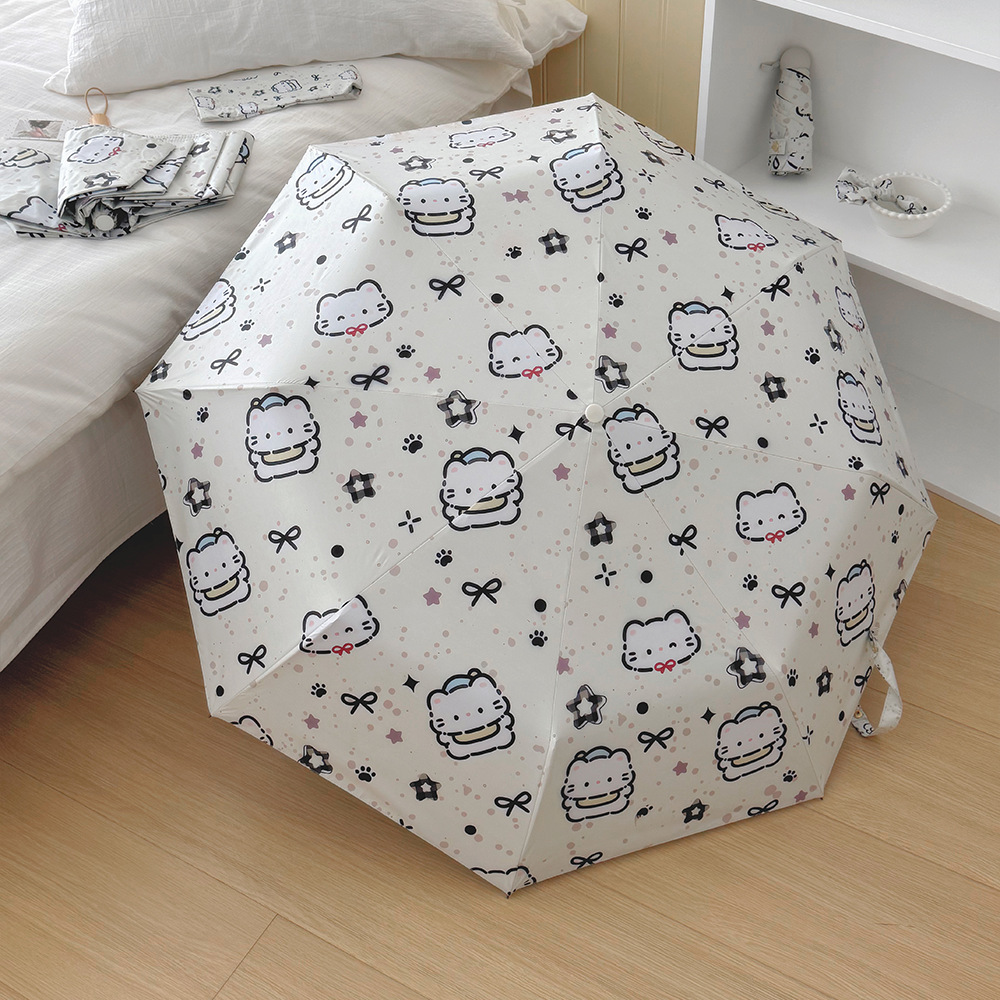 クロスボーダー日韓自動パラソル女性小清新色日焼け止め傘晴雨両用黒ゴム五つ折り日傘