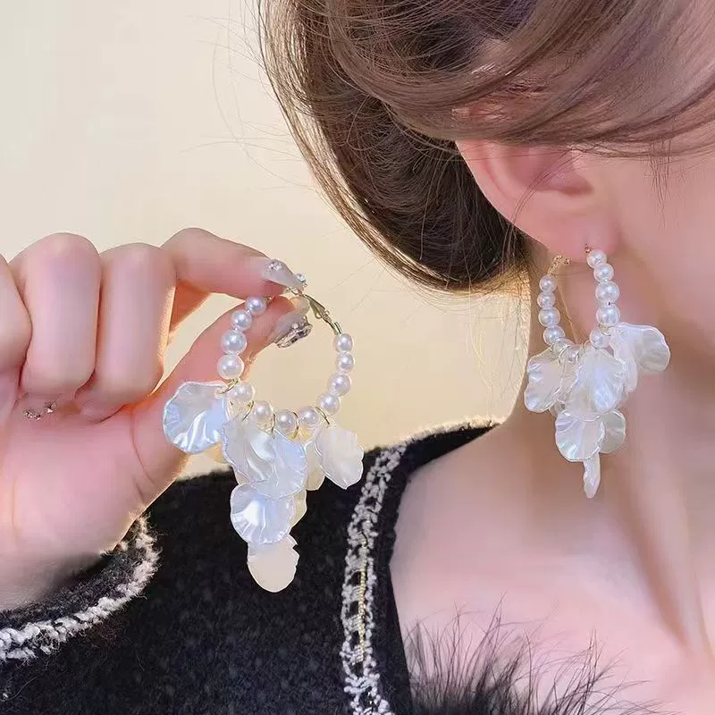 Белые серьги с кисточками из жемчуга, цветочные, премиум-класса