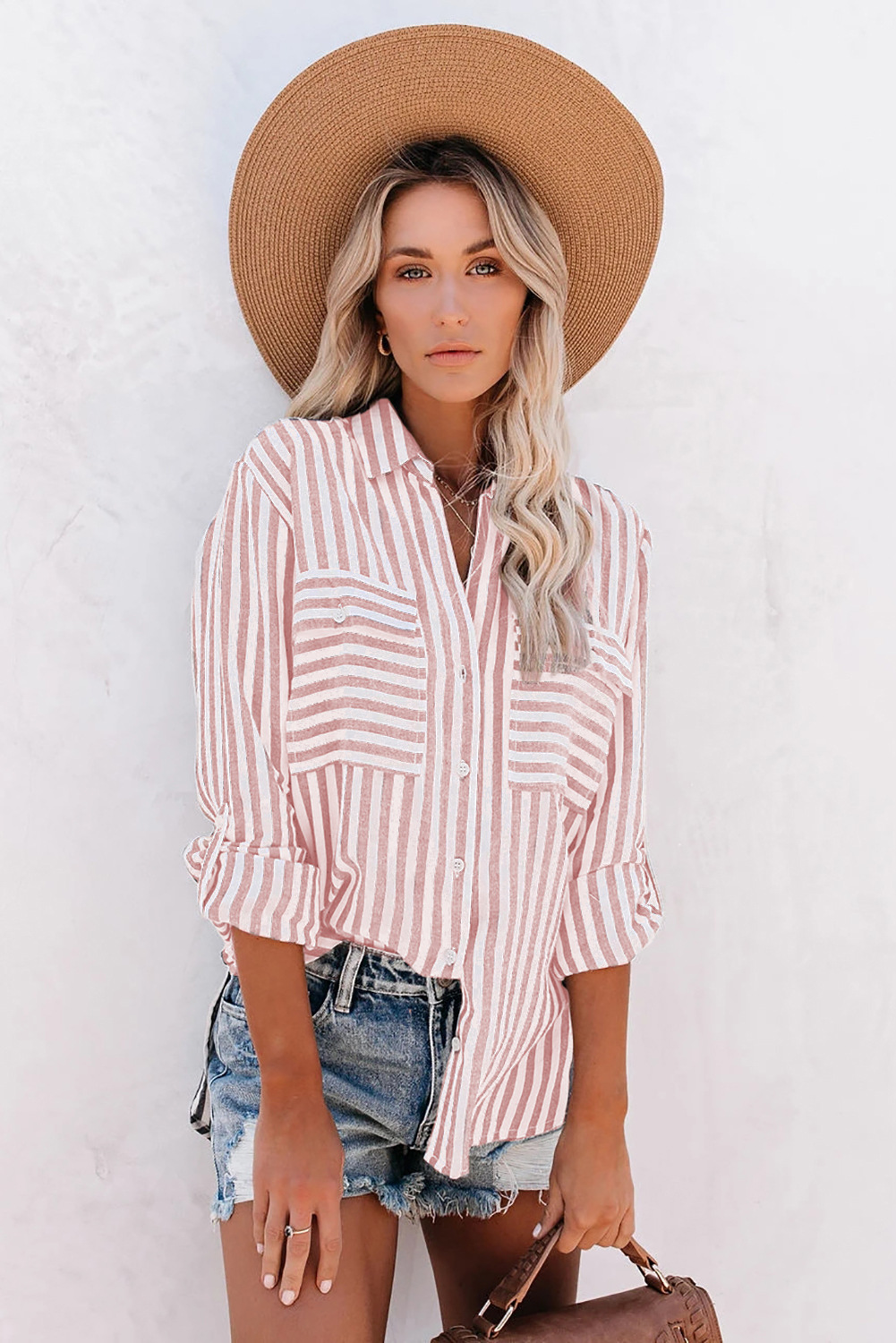 Single Breasted Placket Type Regular Sleeve Sleeve Type Cotton and Linen, Polyester Fabric Type Long Top Length Wholesale Women's Casual Stripe Long Sleeve Blouses