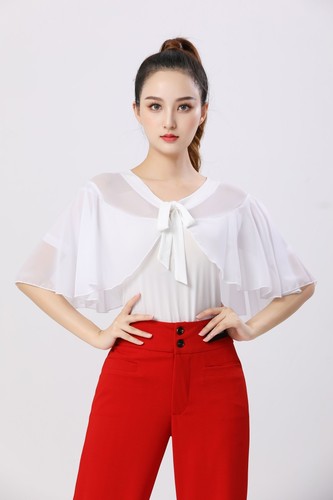 Black red white Ballroom Latin dance salsa cha cha dance tops for women girls ballet modern dance ruffles sleeves blouses jitterbug fashion clothing