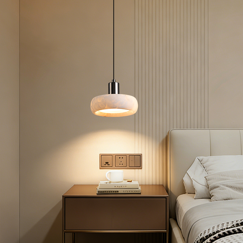 Natural Marble Bedroom Bedside Pendant Light, New Model, Adjustable Height, Italian-Style Light Luxury, Minimalist, High-End Feel, Entryway Pendant Light