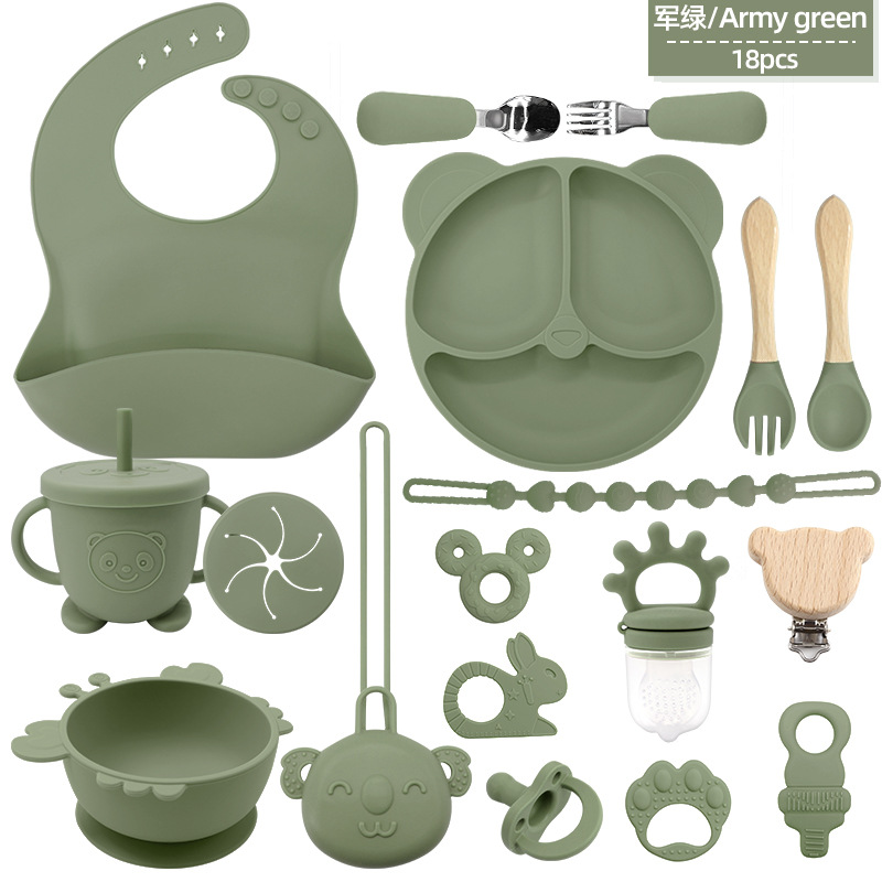 Transfronterizos niños suplementarios de silicona platos de comedor bebés platos de comedor sonrientes 18 conjuntos de platos de alimentación madre-infantil al por mayor