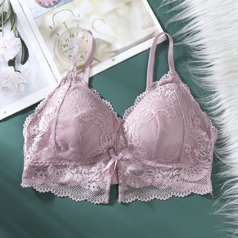 Ropa interior inalámbrica de las mujeres verano Delgado encaje sexy espalda envuelta pecho de una pieza empuja hacia arriba el sujetador de la correa