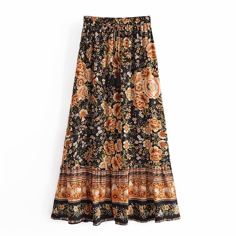 2021 Early Autumn New European And American Fashion Women's Bohemian Resort Style Rayon Printed Long Skirt_ecoleips.com