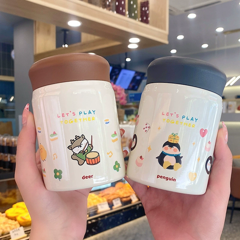 Handheld Measuring Cup, Cute Cartoon Kids Stainless Steel & Glass, 320 ml