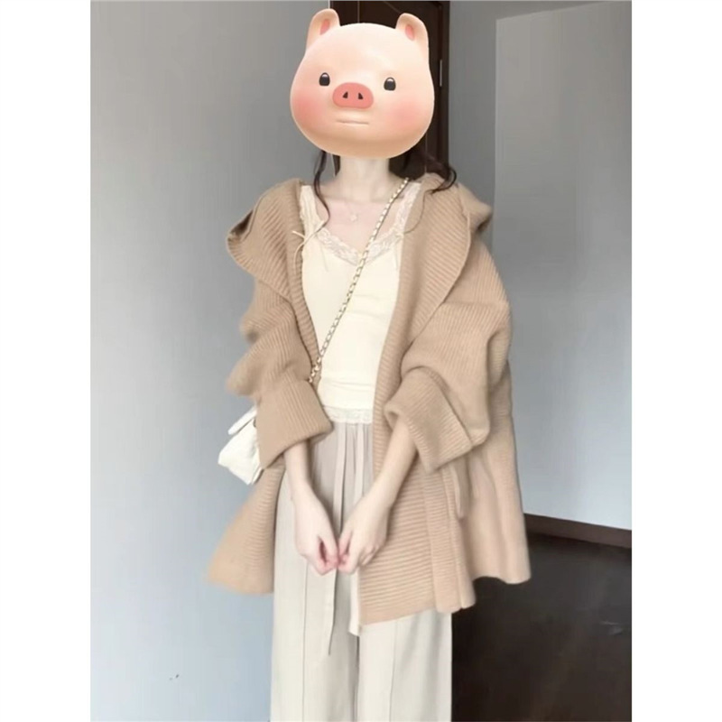 韩系穿搭早秋上衣中长款不规则奶呼呼软糯开衫毛衣外套女冬针织衫|undefined