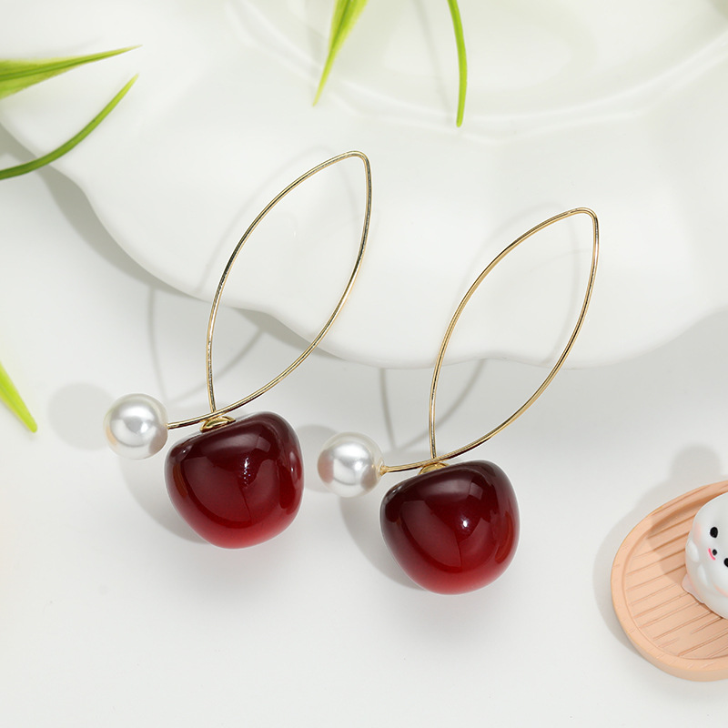 Aretes de cereza roja para mujer – colgante exquisito, fruta de imitación versátil, nuevo estilo