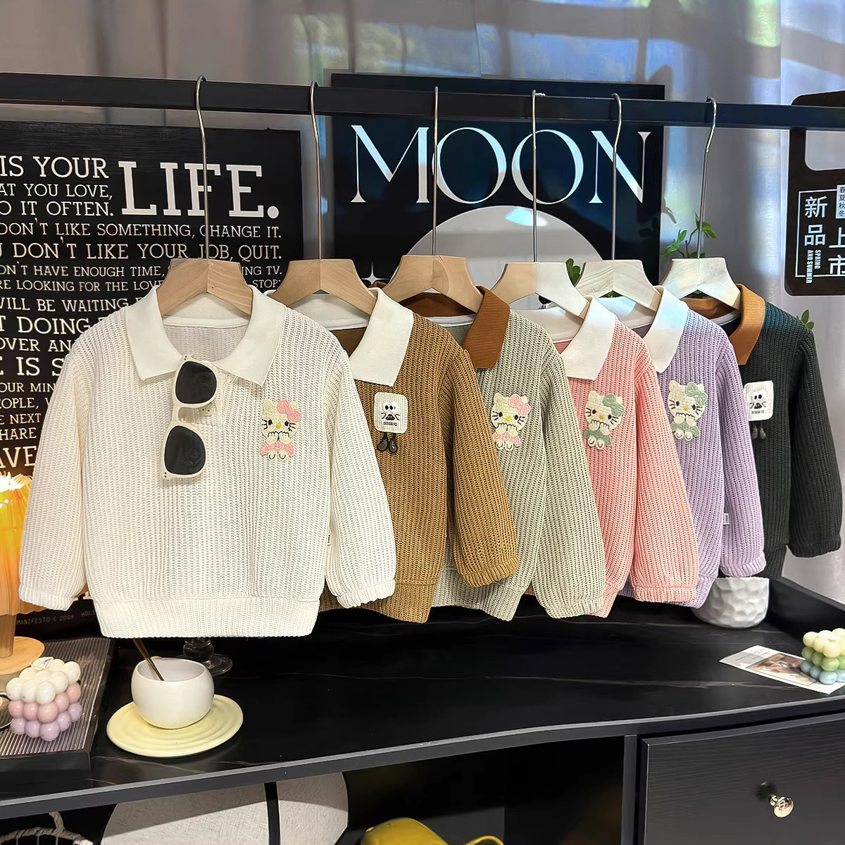 New spring and autumn collared long-sleeved knit sweater for boys and girls, Korean style, fashionable baby clothes, simple style