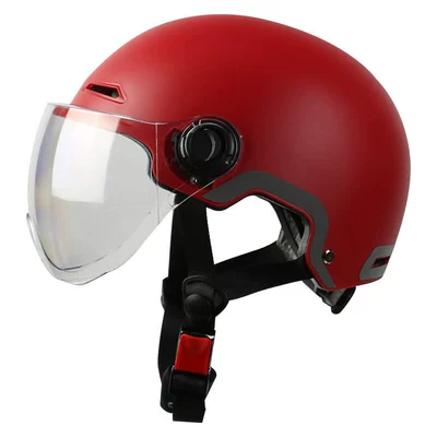 Motorcycle passenger helmet red four seasons universal adult helmet 3C certification new national standard electric car helmet (Motosiklet kaskı (dəbilqə)) - transparent-short-lenses-l