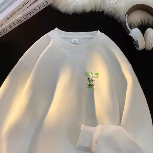 Mechanical doll print heavy-duty crew neck hoodie men's autumn/winter outerwear design sense niche trendy American-style top clothing