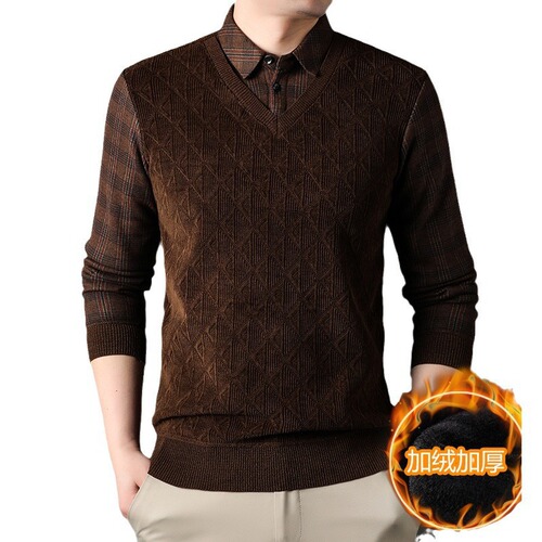 Pullover Sweaters for Men 2024, Fleece Lined and Thick, Fashionable and Warm Wool Knit Sweaters for Middle-Aged and Older Men