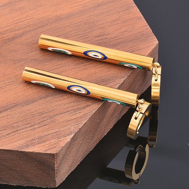 Fashion Geometric Titanium Steel Enamel Gold Plated Earrings 1 Pair