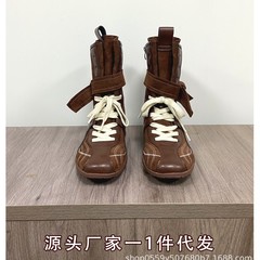 2025新款夏季配裙子复古美拉德马丁靴女英伦风内增高磨皮皮带短靴