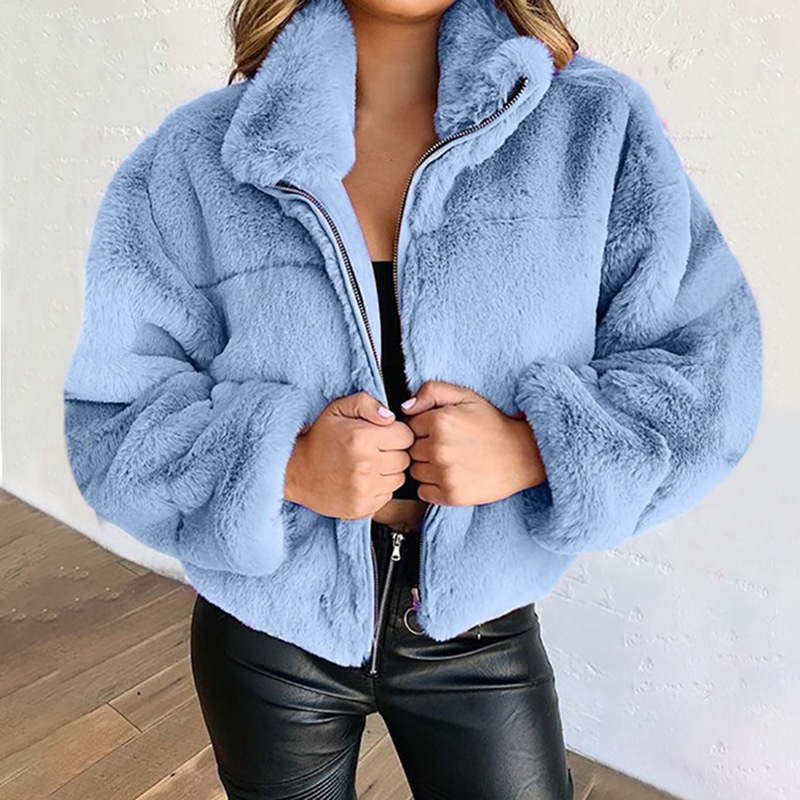 Women'S Fashion Solid Color Patchwork Zipper Coat Plush Coat display picture 2