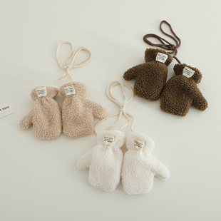 Baby's Winter Lamb Velvet Gloves Thickened fleece-lined Warm Finger Neck Cute Men's and Women's Children's Bag Finger Windproof Autumn and Winter