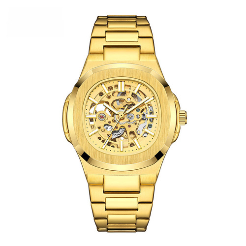 Drilled Men's Automatic Mechanical Watch Doctor Pass BESTWIN Waterproof Men's Watch Gold Strap Cross-border Business Watch