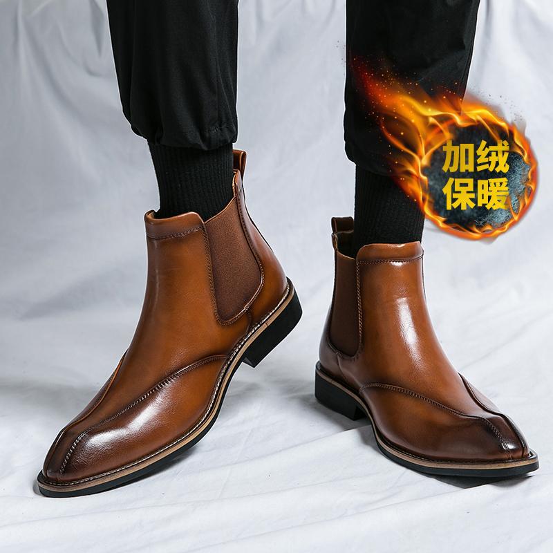 Botas Martin de invierno para hombres, zapatos de cuero de alto nivel para hombres, botas cortas de Chelsea británicas, botas de negocios para hombres casuales
