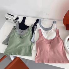 网红法式v领吊带背心女 带胸垫一体式辣妹外穿运动显瘦打底衫批发
