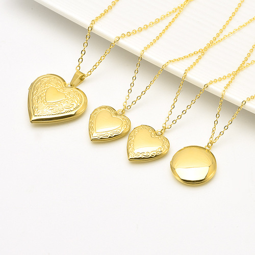 Stainless steel heart photo box pendant necklace 18K gold plated photo frame pendant can hold photos Hot selling love photo box