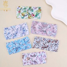 跨境新款儿童高颜值印花蝴蝶结发饰宝宝可爱卡通图案柔软弹性发带