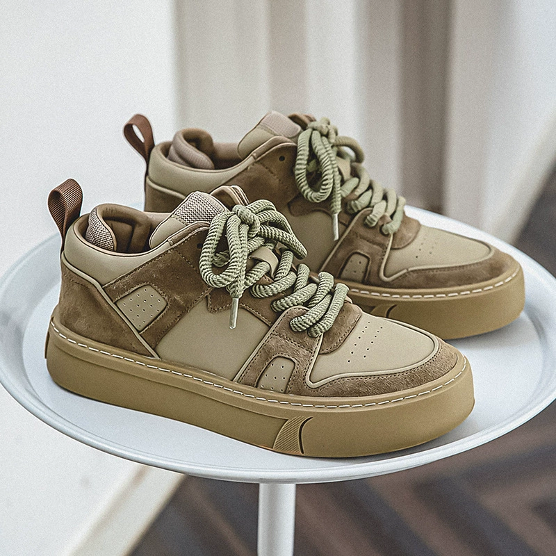 Японская обувь в стиле ретро до середины верха 2023, зимняя нишевая Новая мужская обувь на толстой подошве, увеличивающая рост, Рабочая обувь для пар, повседневная обувь