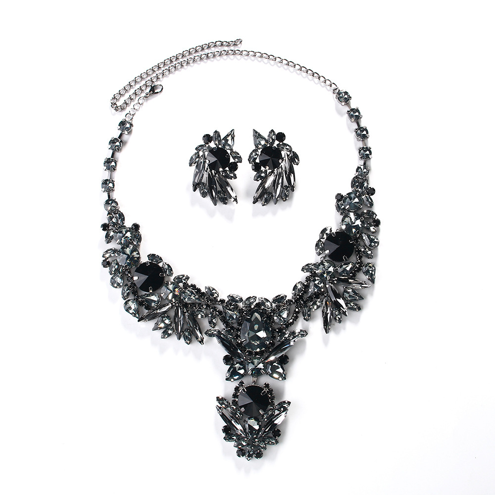 Aliexpress exagerado conjunto de joyas de moda geométrica diamond collar pendientes accesorios Jewelry Set para mujeres