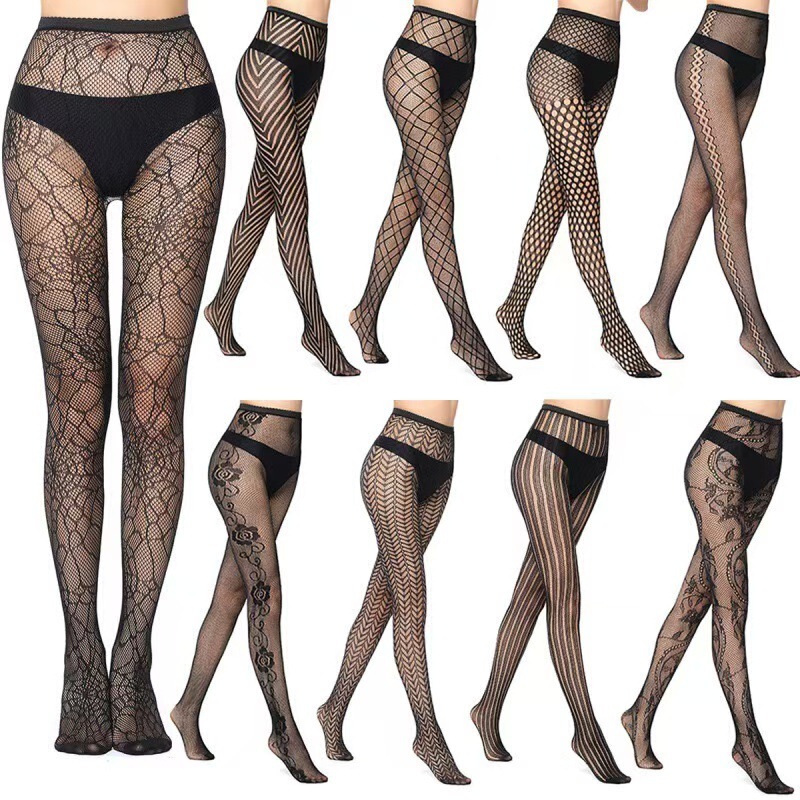 Halloween High Elastic Jacquard Fishnet Stockings Sexy Rose Spider Web Stockings Spring Thin Skull Pantyhose Women
