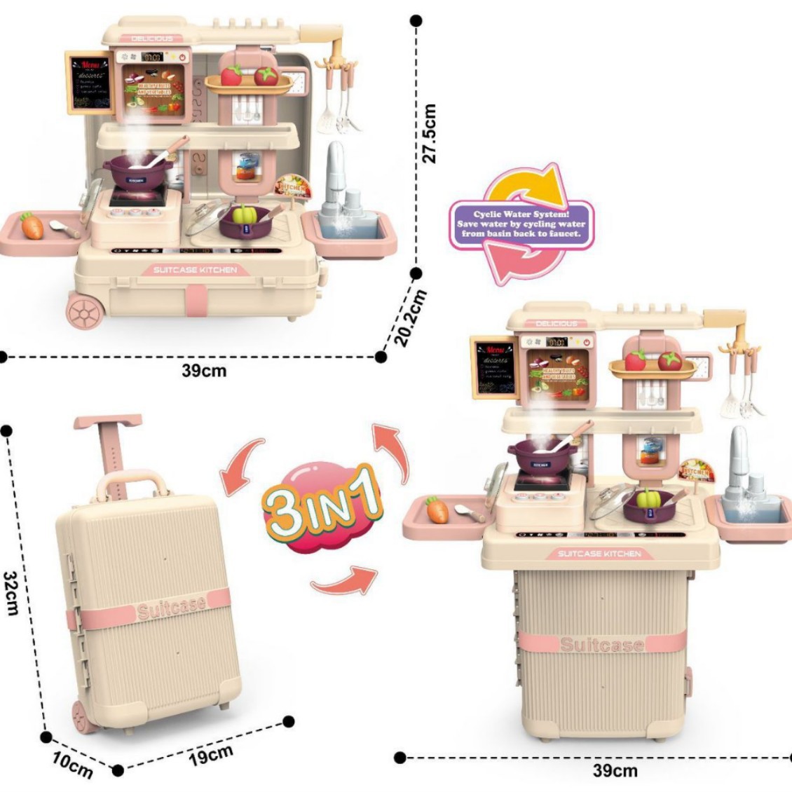 Simulación infantil transfronteriza 3 en 1 spray cocina postres juegos de joyas caseros caseros mascotas juguetes médicos