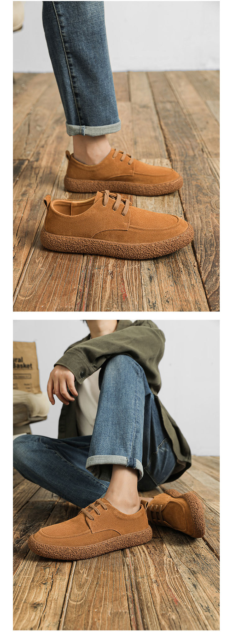 Spring new leather suede cowhide low-top lace-up outdoor wear-resistant retro casual shoes_vogvips.com