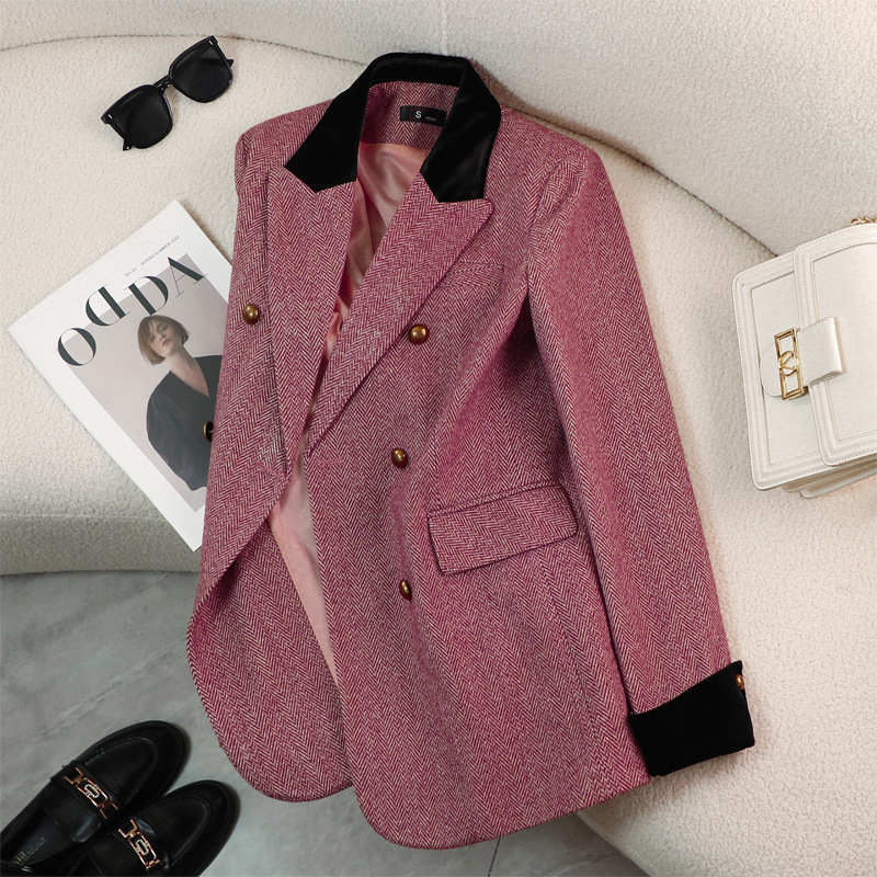 Woolen demi-season elegant classic suit jacket for leisure