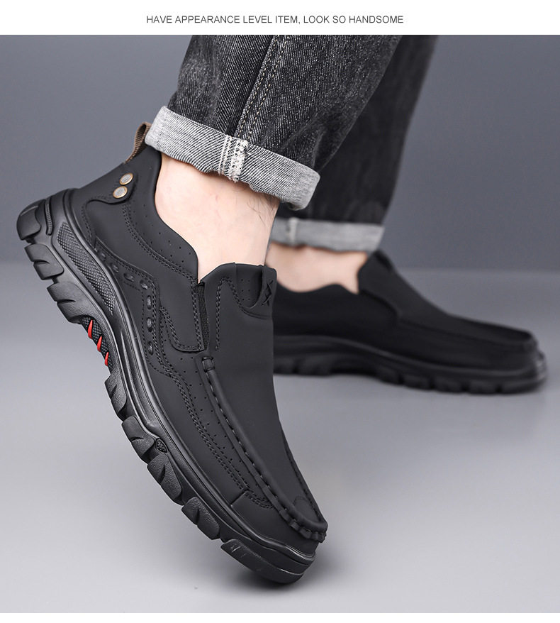 Giày lười nam da mềm đế bằng chống trượt miệng nông thoáng khí — kaki, đen chi tiết 18