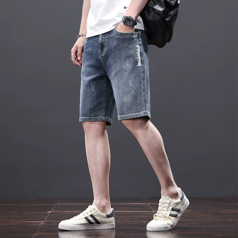 Мужские летние тонкие джинсовые шорты средней длины, американский уличный стиль, универсальные свободные прямые спортивные брюки, модный бренд