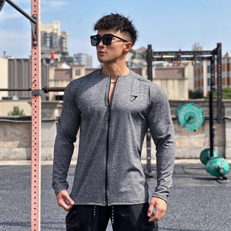 Gymshark Men's Sports Fitness Long-Sleeved Quick-Drying Breathable Slim Training Top T-Shirt Running Fitness Long-Sleeved