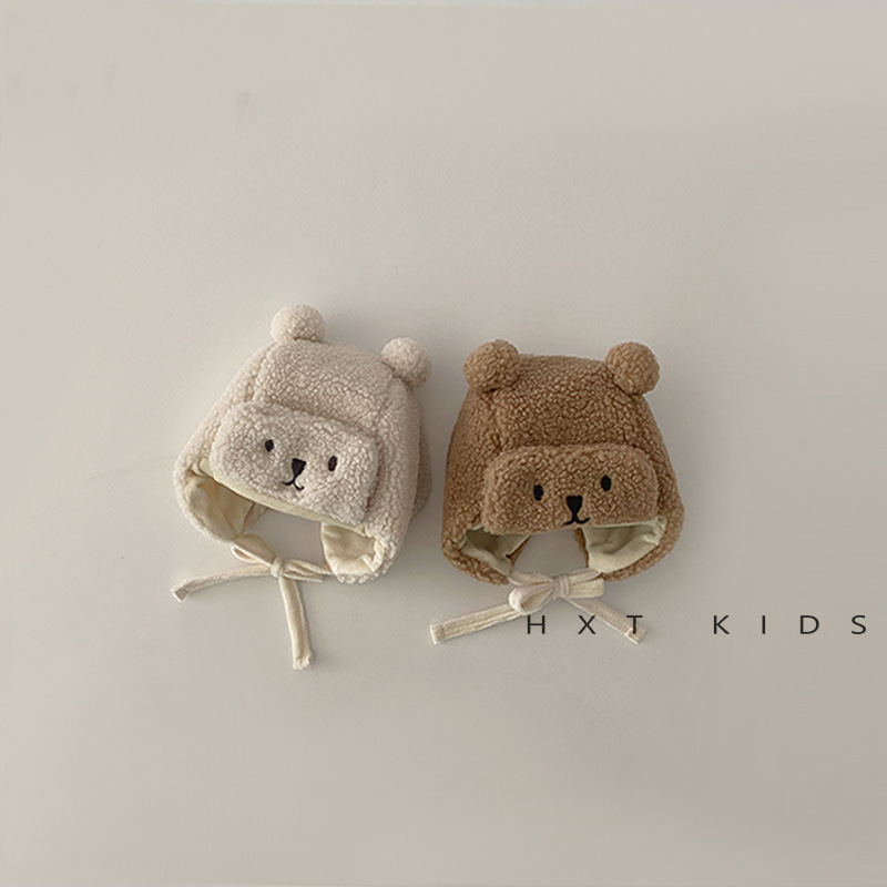 Baby Lei Feng Hat 2022 New Lamb Wool Lace-Up Winter Bear Ear Protection Hat Infant Baby Warm Hat