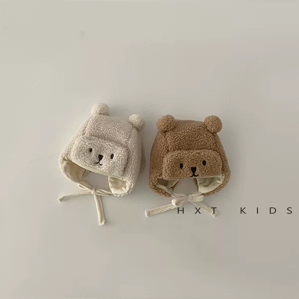Baby Lei Feng Hat 2022 New Lamb Wool Lace-Up Winter Bear Ear Protection Hat Infant Baby Warm Hat