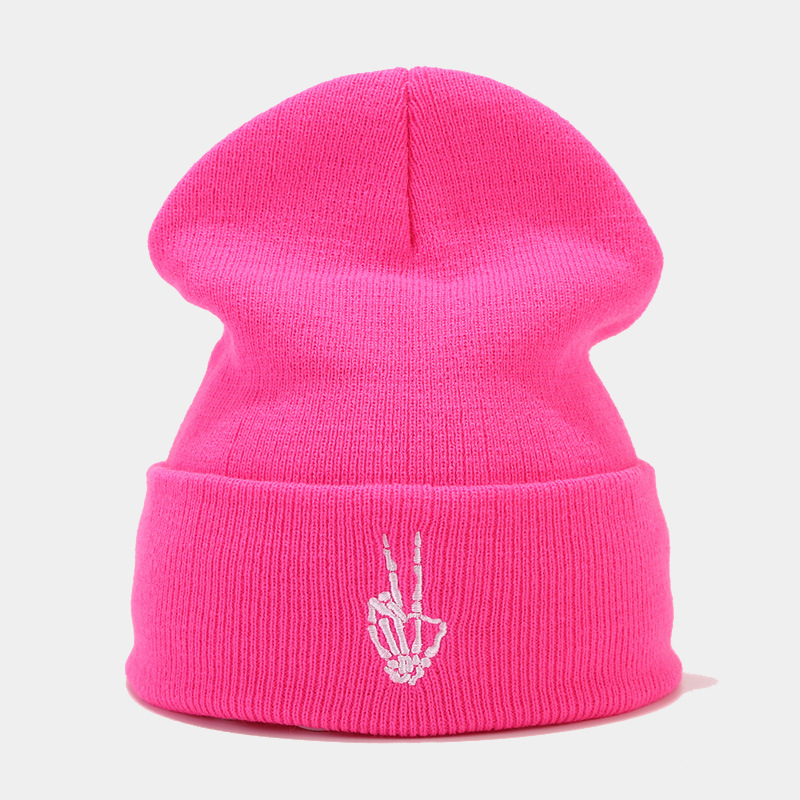 Otoño e Invierno de alta calidad cráneo dedo bordado punto sombrero hombres y mujeres moda hip hop pila sombrero Amazon Venta caliente sombrero