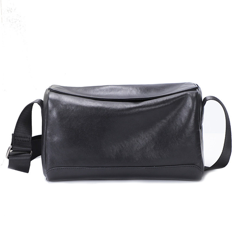 Túi đeo chéo nam da bò thuần phong cách tối giản, túi gối nhỏ 29×11×17 cm — Màu đen