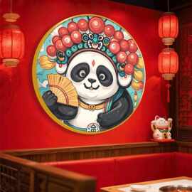 国潮熊猫挂画中式饭店重庆火锅店led发光灯画麻辣烫川菜馆装饰画