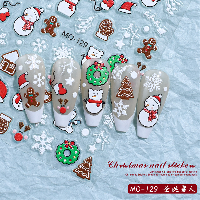 Nuevo Alivio de Navidad pegatinas de uñas árbol de Navidad copo de nieve Santa Claus impermeable pegatinas de uñas tridimensionales con adhesivo
