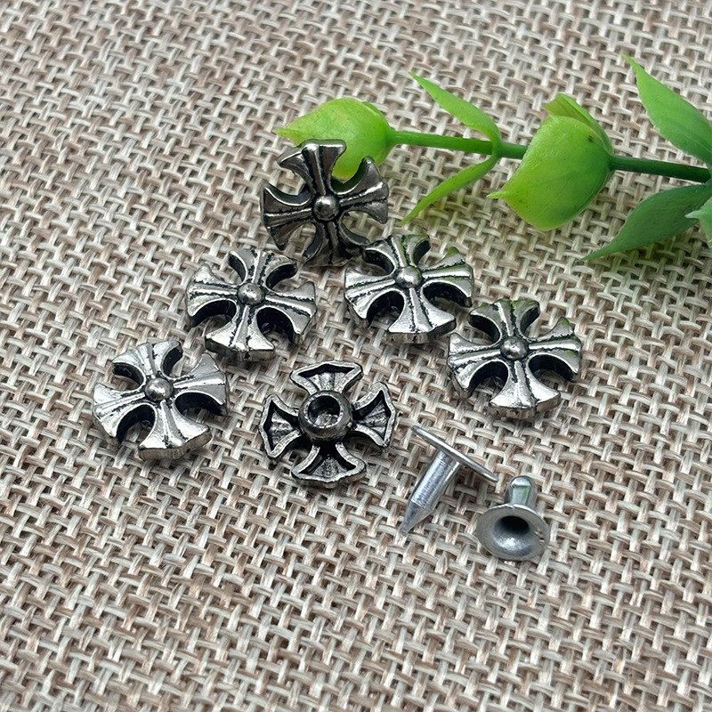 现货批发12mm白叻捞黑十字架铆钉包包装饰钉皮衣皮具复古金属撞钉
