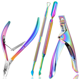 Spot cross-border supply color titanium dead skin scissors set nail tools set nail art one-word scissors combination 4-piece set