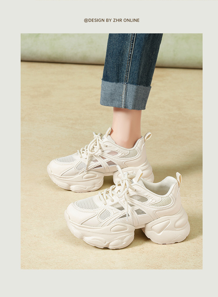 Giày sneaker nữ chunky đế dày tăng chiều cao thoáng khí — G923E Màu be chi tiết 15