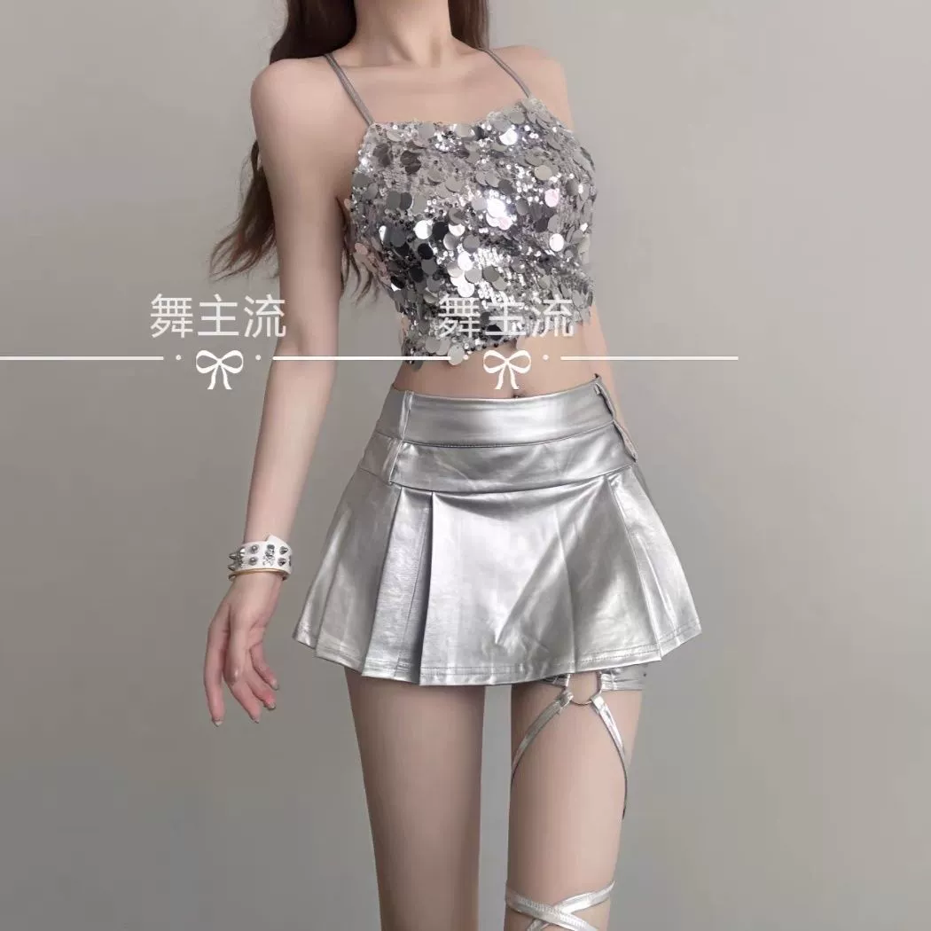Bar DS Performance Одежда Новый женский DJ воротник Сценический шикарный сексуальный серебряный топ Модный костюм для джазовых танцев