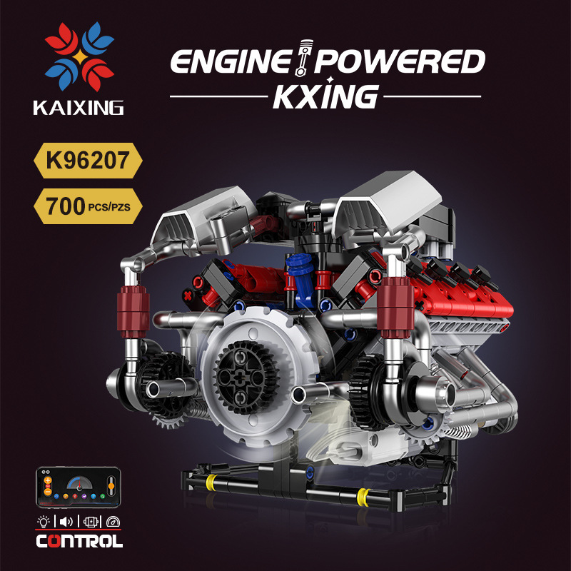 K96207 New V8 Engine Model Building Blocks Puzzle Assembly Remote Control Electric Le Mans F40Lm Car Engine