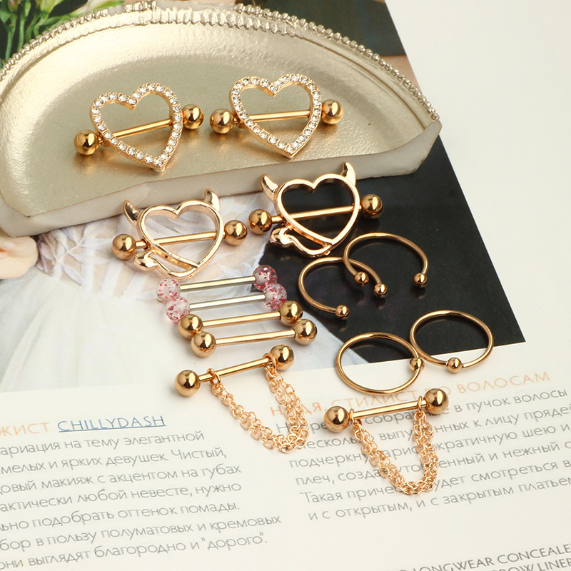 Amazon's Best-Selling New 7-Pair Breast Ring Set - Rose Gold Stainless Steel Body Piercing Jewelry detail image 7
