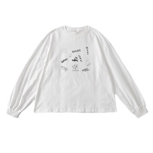 日系童趣涂鸦卡通印花基础款宽松白色长袖T恤打底衫学生女