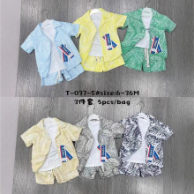外贸3in1suit 新款小童套装6m-36m棉Tshirt衬衫短裤3PCS夏季24301