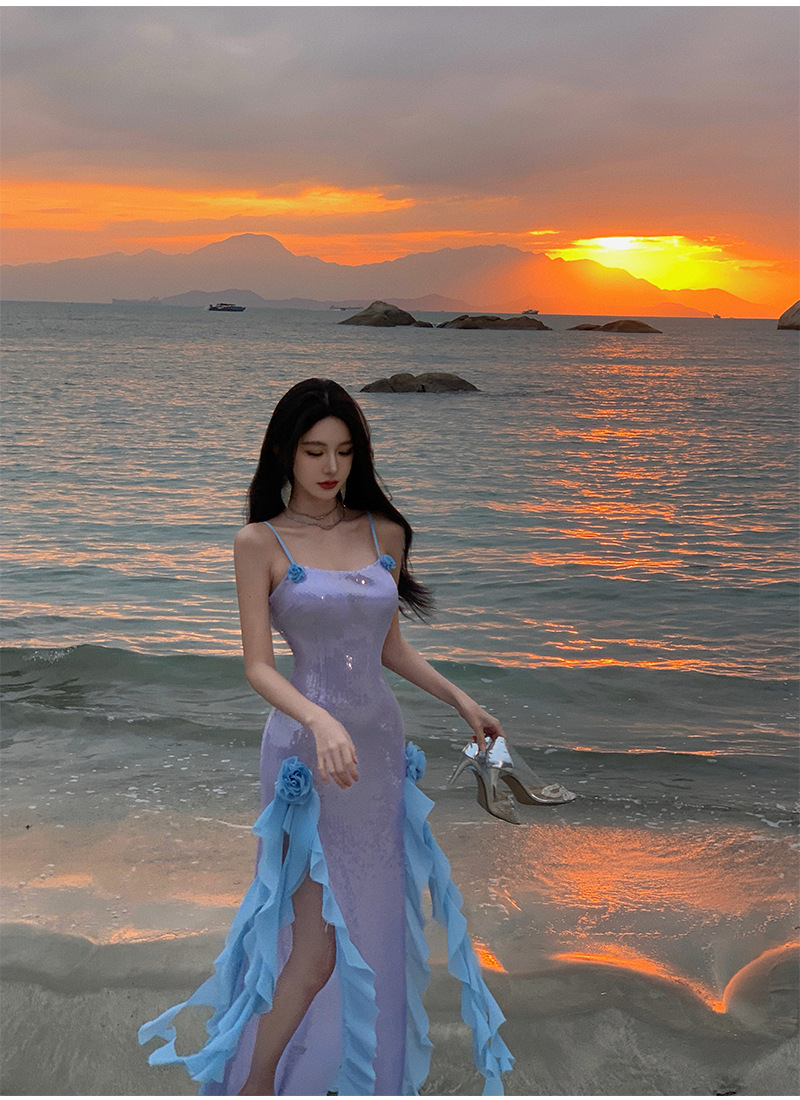 Robe de soirée à paillettes élégante pour soirées en bord de mer_voghion.com