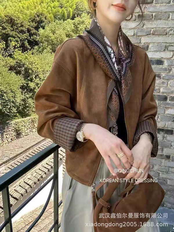 欧货麂皮绒外套女春秋2025新款宽松百搭短款夹克鹿皮绒上衣|undefined